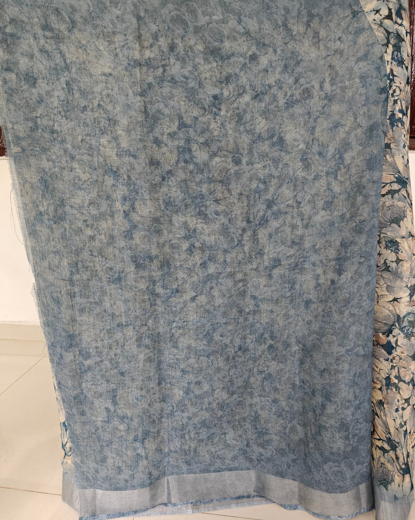 Ashen Bloom – Chhattisgarh Printed Mix Tussar Silk Saree in Smoky Grey