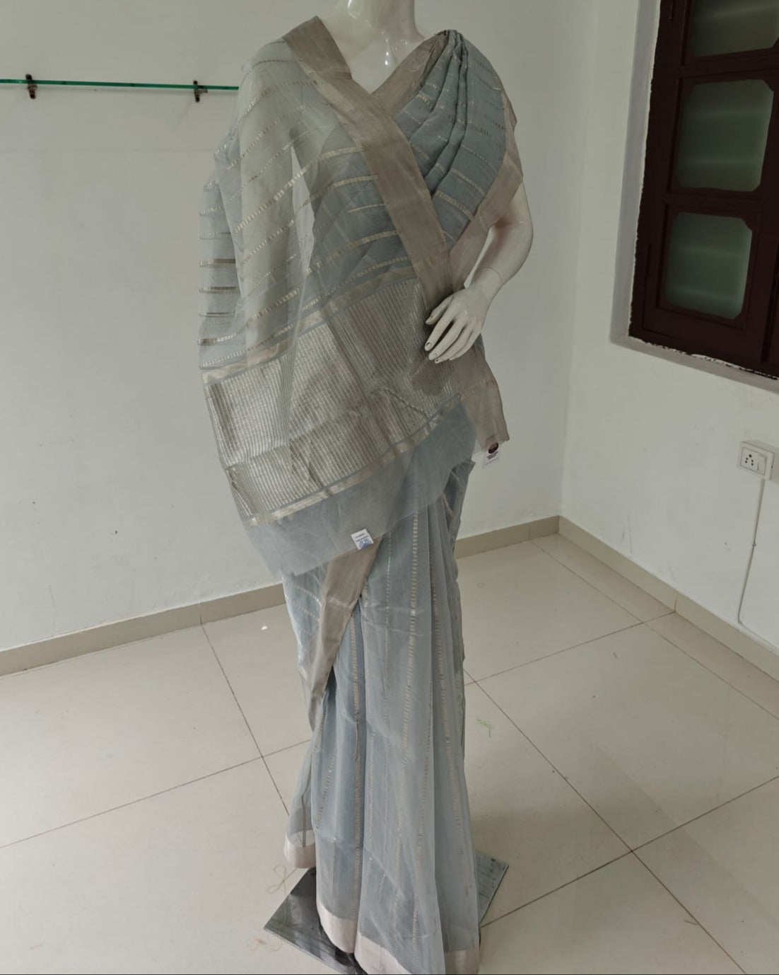 Woven Whisper – Pure Handloom Silk Cotton Chanderi Saree with Unstitched Blouse & Authentic Tag