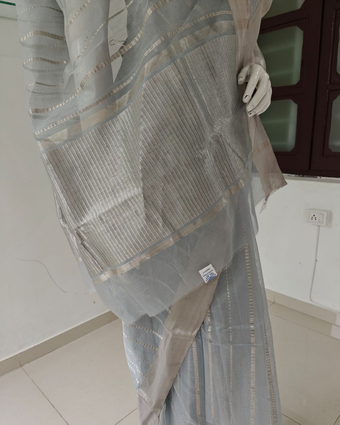 Woven Whisper – Pure Handloom Silk Cotton Chanderi Saree with Unstitched Blouse & Authentic Tag