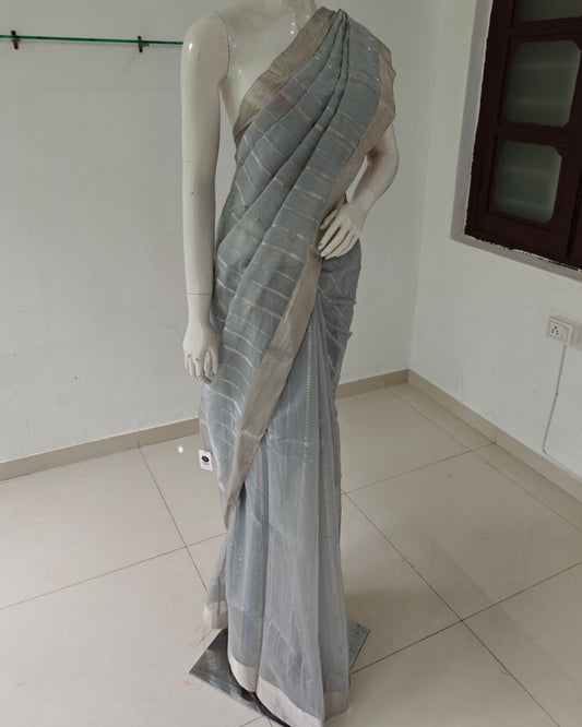 Woven Whisper – Pure Handloom Silk Cotton Chanderi Saree with Unstitched Blouse & Authentic Tag