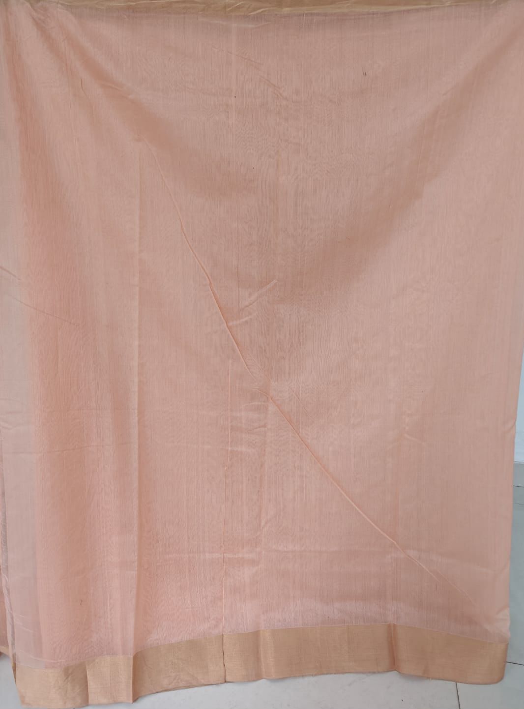 Sunlit Grace – Pure Handwoven Light Orange Silk Cotton Chanderi Saree with Unstitched Blouse & Handloom Tag