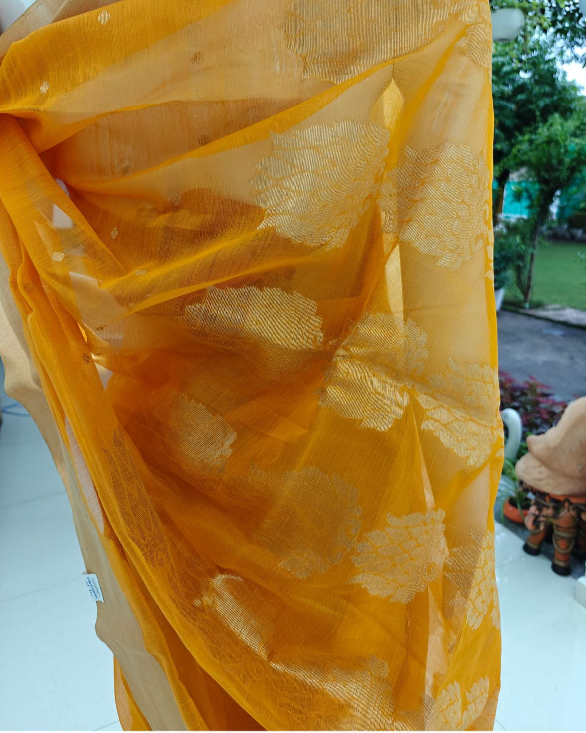 Sunset Bloom – Orange Pure Handwoven Silk Cotton Chanderi Saree with Blouse & Handloom Tag