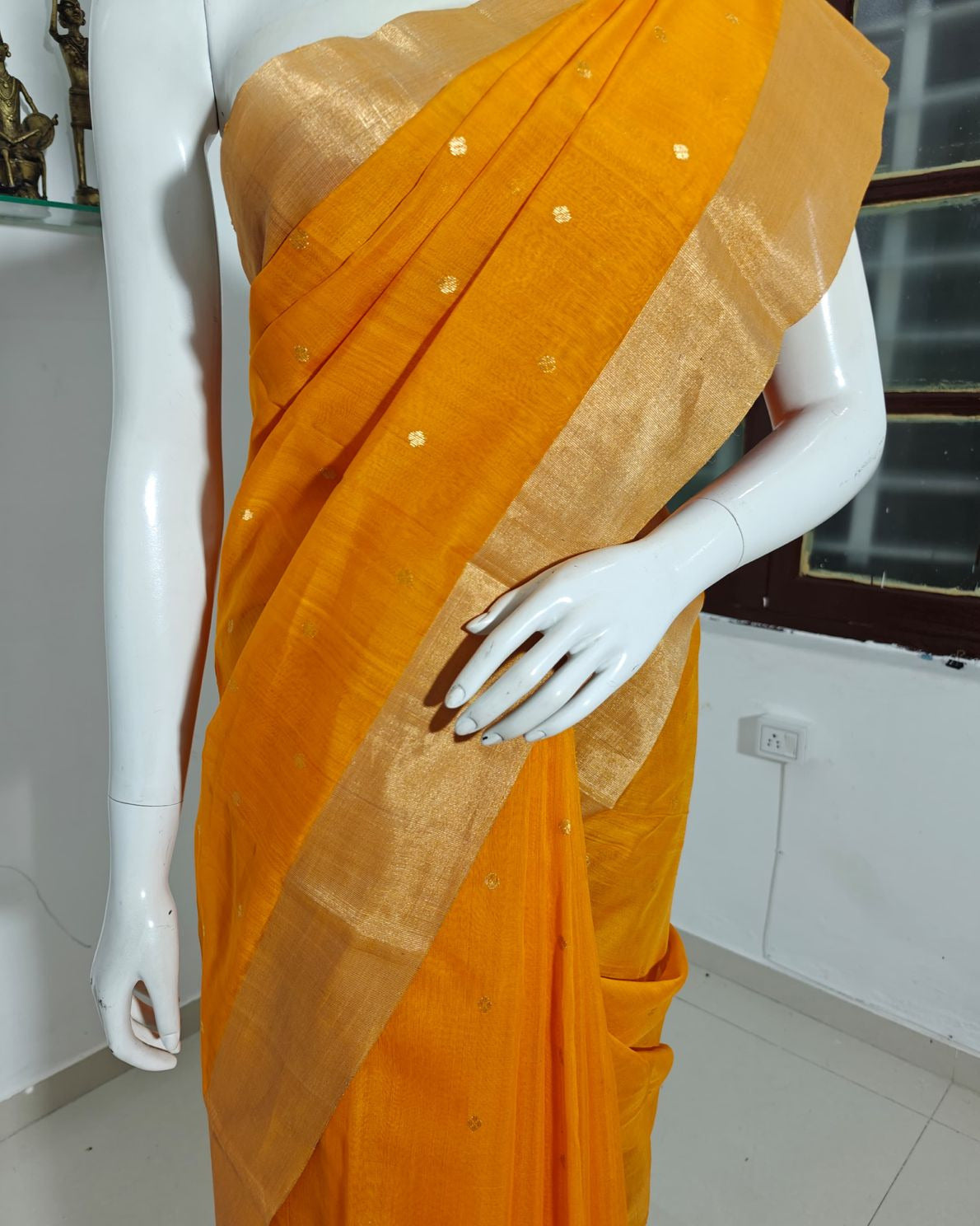 Sunset Bloom – Orange Pure Handwoven Silk Cotton Chanderi Saree with Blouse & Handloom Tag