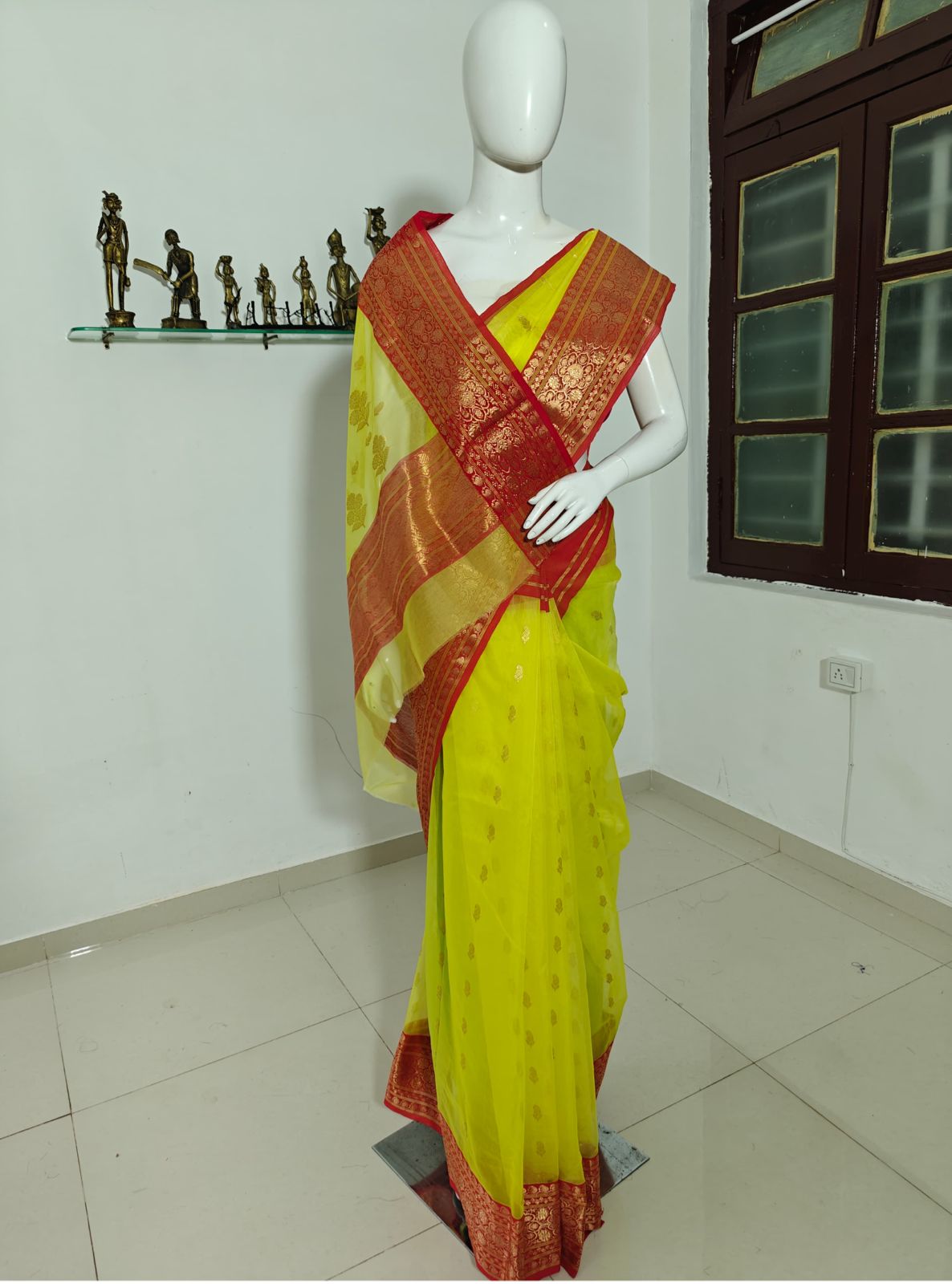 Sunlit Charm – Yellow Pure Silk Chanderi Saree with Unstitched Blouse & Silk Mark Tag