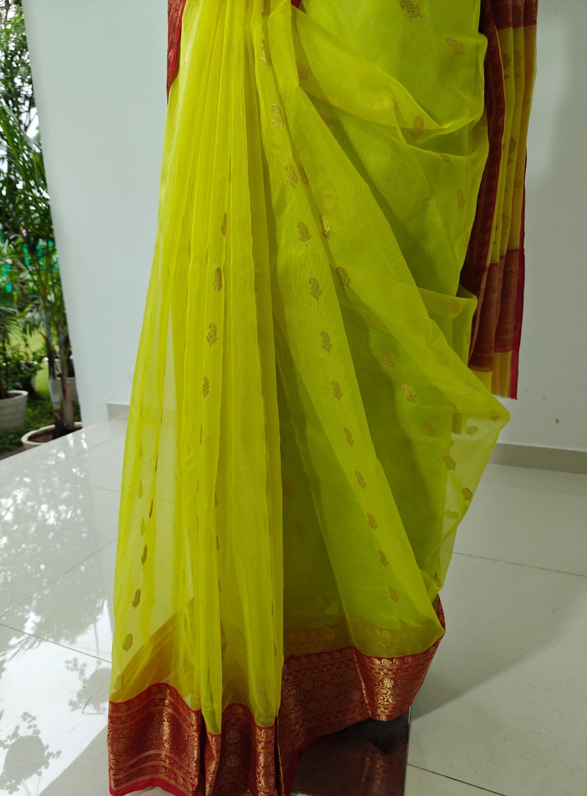Sunlit Charm – Yellow Pure Silk Chanderi Saree with Unstitched Blouse & Silk Mark Tag