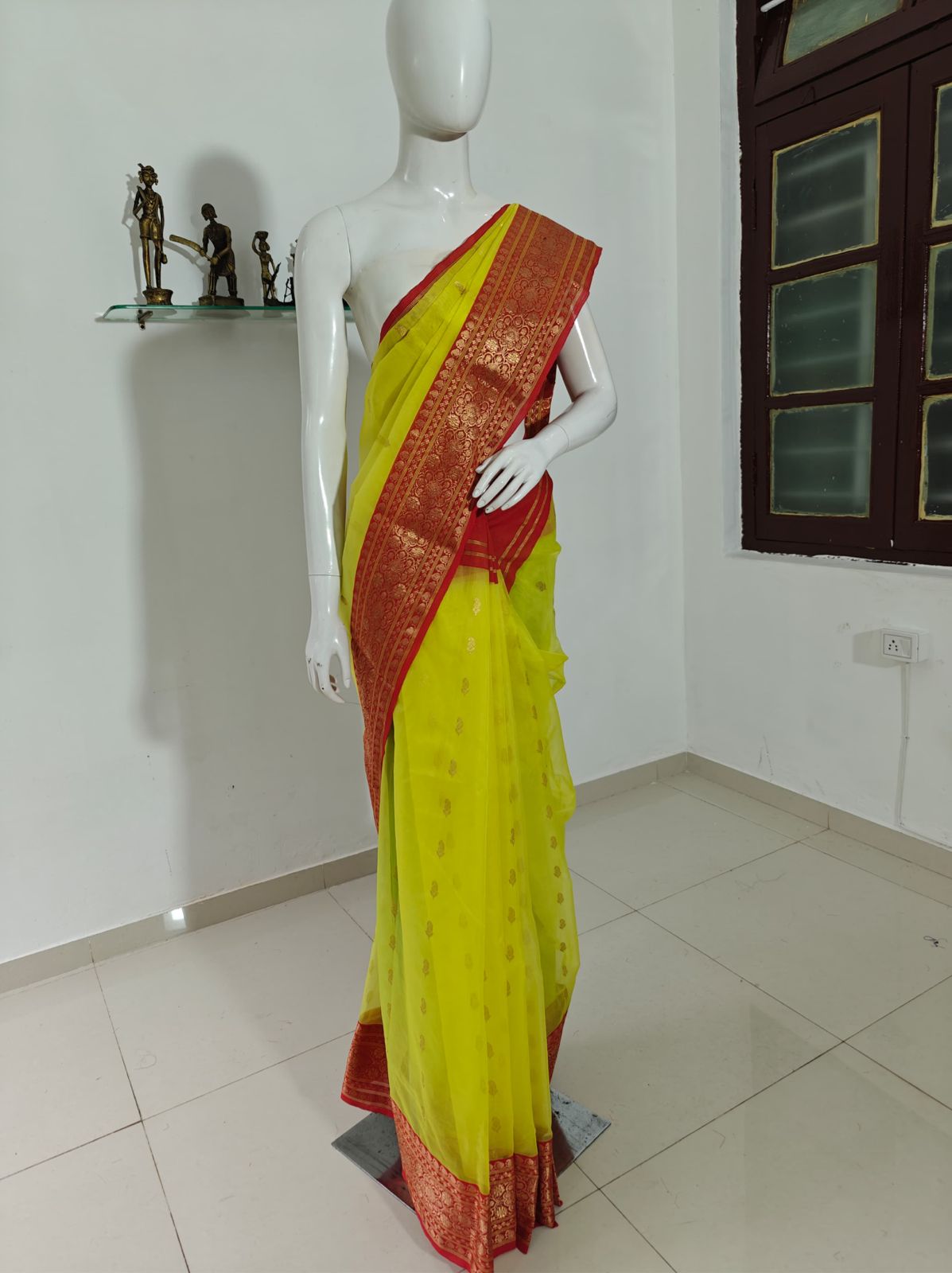 Sunlit Charm – Yellow Pure Silk Chanderi Saree with Unstitched Blouse & Silk Mark Tag