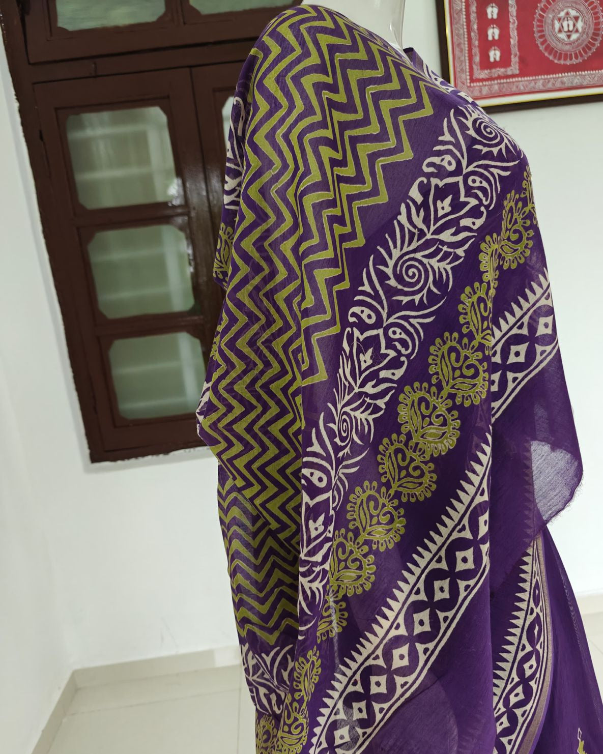 Royal Bloom – Pure Handwoven Violet Chanderi Silk Cotton Saree with Blouse & Handloom Tag