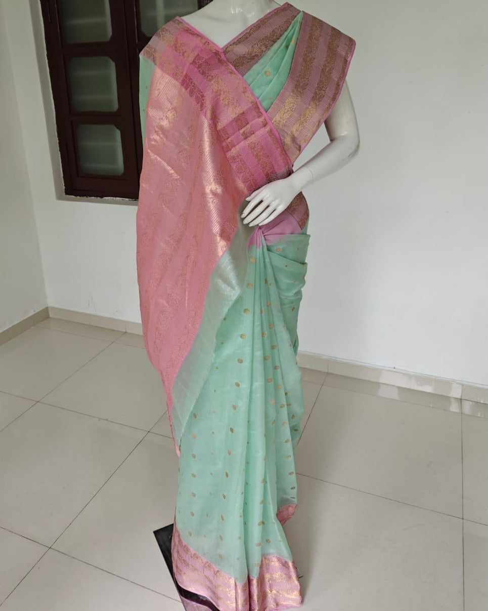 Silk Reverie – Handwoven Pure Silk Chanderi Saree with Unstitched Blouse & Silk Mark Tag