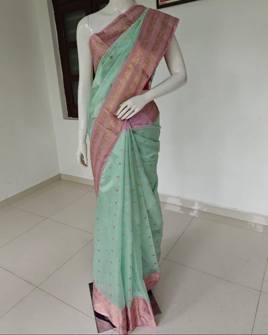 Silk Reverie – Handwoven Pure Silk Chanderi Saree with Unstitched Blouse & Silk Mark Tag