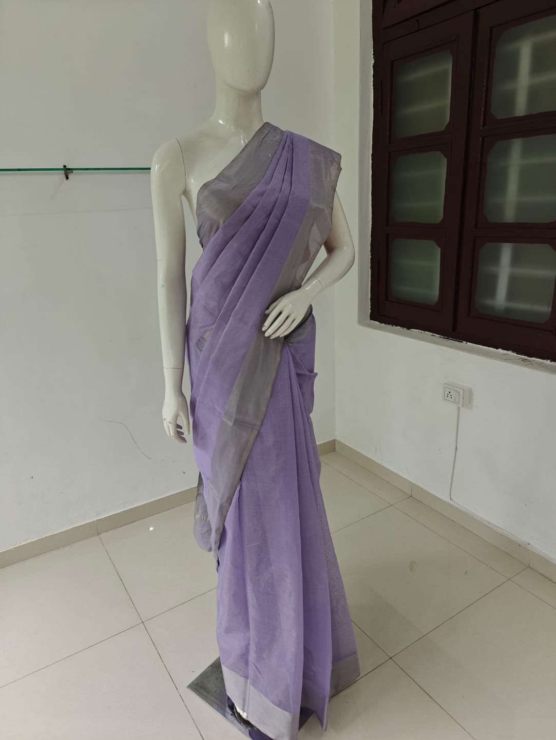 Lavender Whisper – Pure Handwoven Silk Cotton Chanderi Saree with Blouse & Handloom Tag