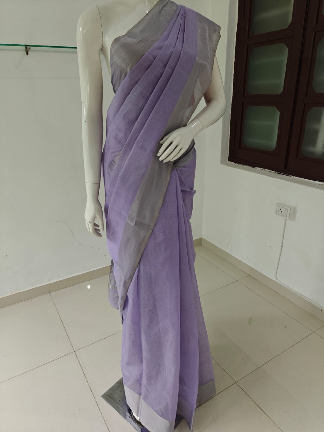 Lavender Whisper – Pure Handwoven Silk Cotton Chanderi Saree with Blouse & Handloom Tag