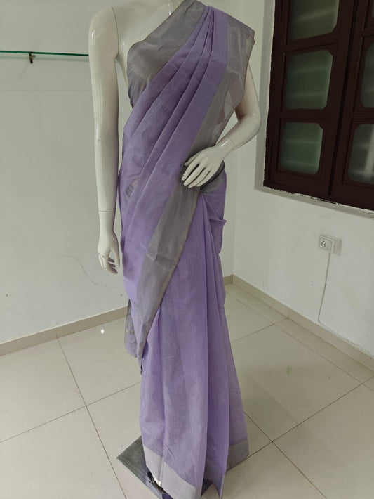 Lavender Whisper – Pure Handwoven Silk Cotton Chanderi Saree with Blouse & Handloom Tag