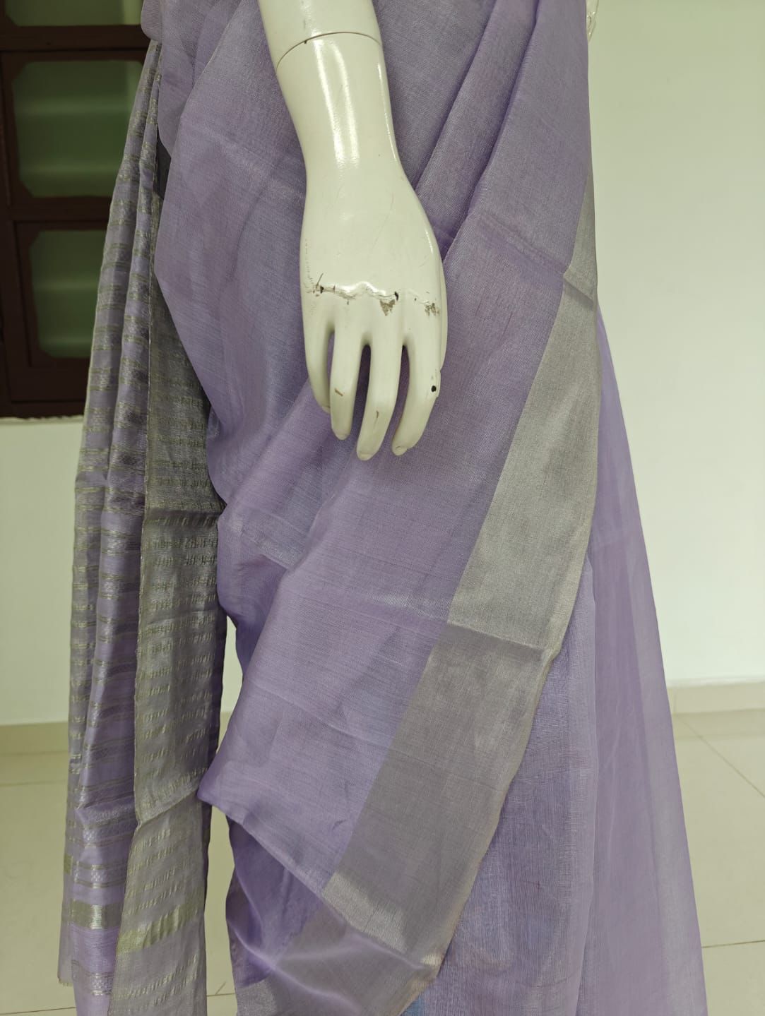 Lavender Whisper – Pure Handwoven Silk Cotton Chanderi Saree with Blouse & Handloom Tag