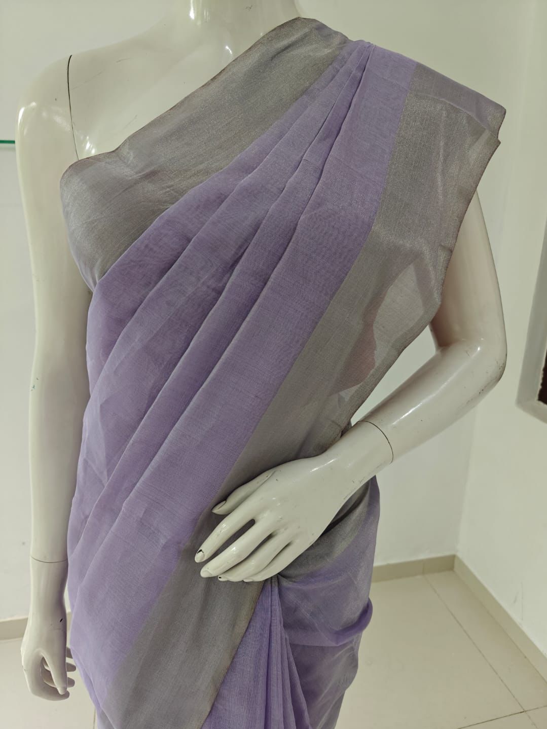 Lavender Whisper – Pure Handwoven Silk Cotton Chanderi Saree with Blouse & Handloom Tag