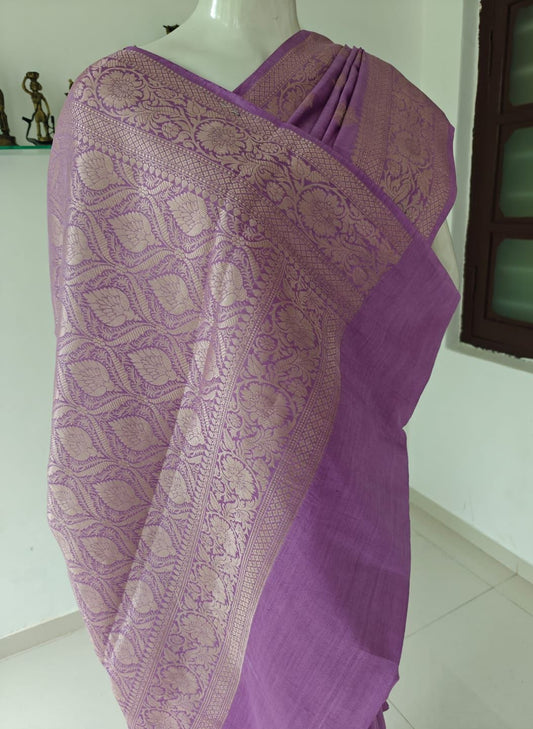 Royal Purple Pure Banarasi Chinia Silk Saree with Blouse & Silk Mark Tag
