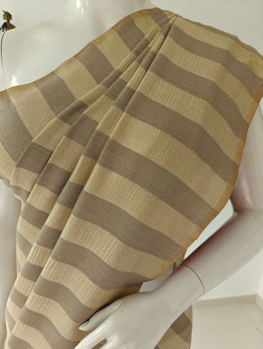 Striped Pure Banarasi Muga Silk Saree with Blouse and Silk Mark Tag