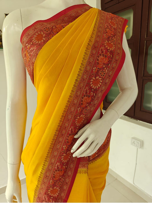 Radiant Yellow Pure Banarasi Silk Saree with Blouse & Silk Mark Tag