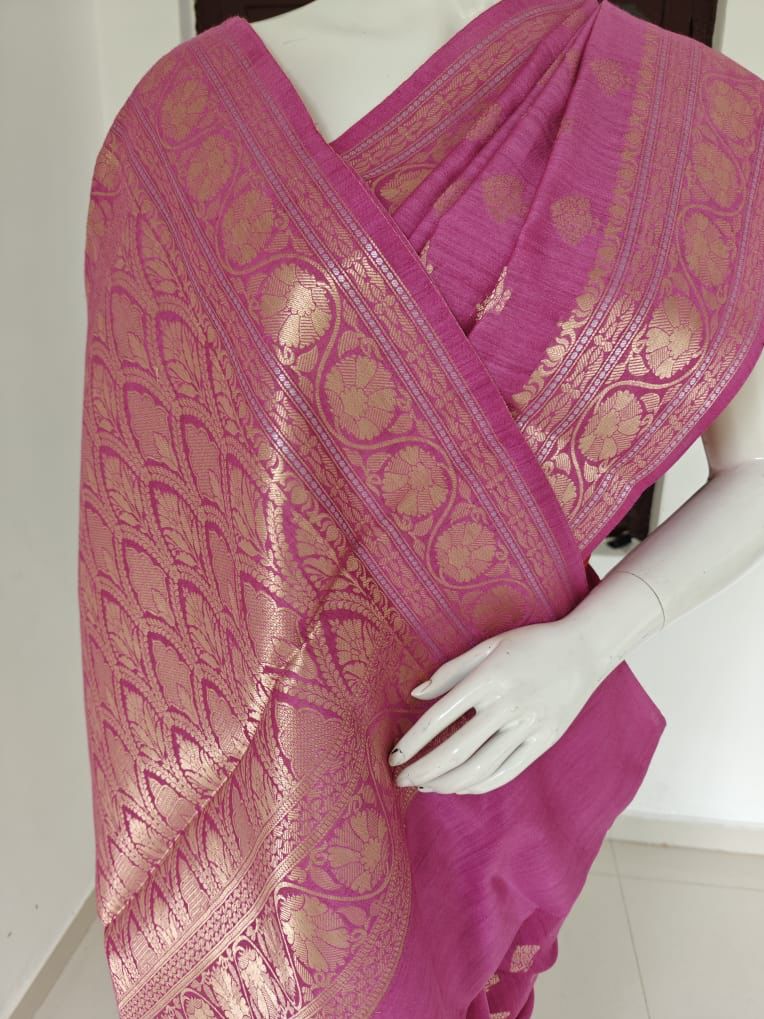 Exquisite Pure Banarasi Muga Silk Saree with Blouse & Silk Mark Tag