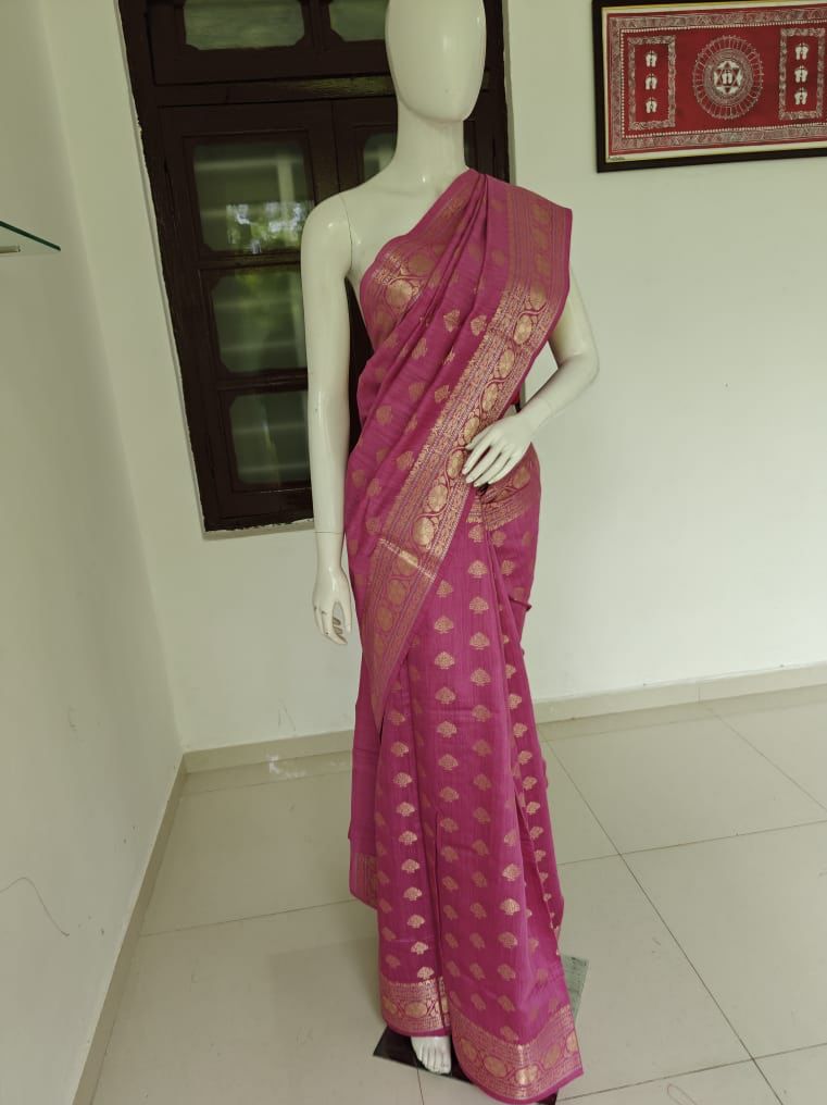 Exquisite Pure Banarasi Muga Silk Saree with Blouse & Silk Mark Tag