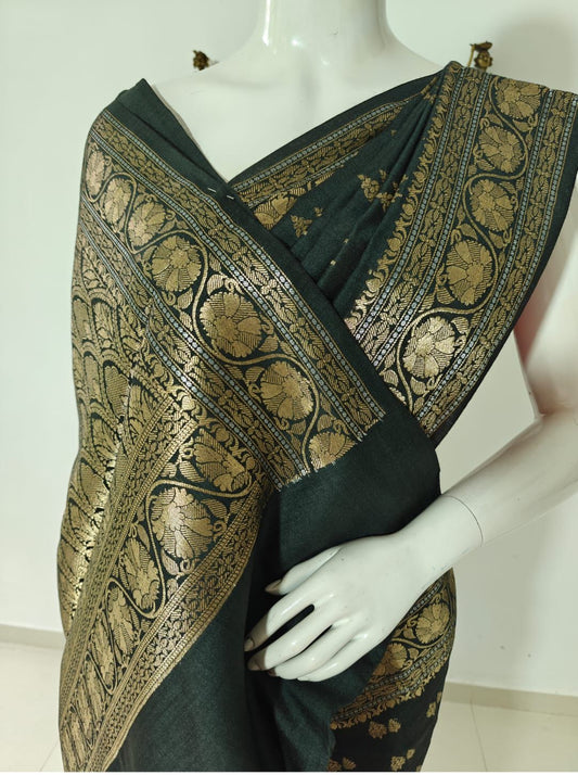 Ethereal Charm – Pure Banarasi Muga Silk Saree with Blouse & Silk Mark Tag