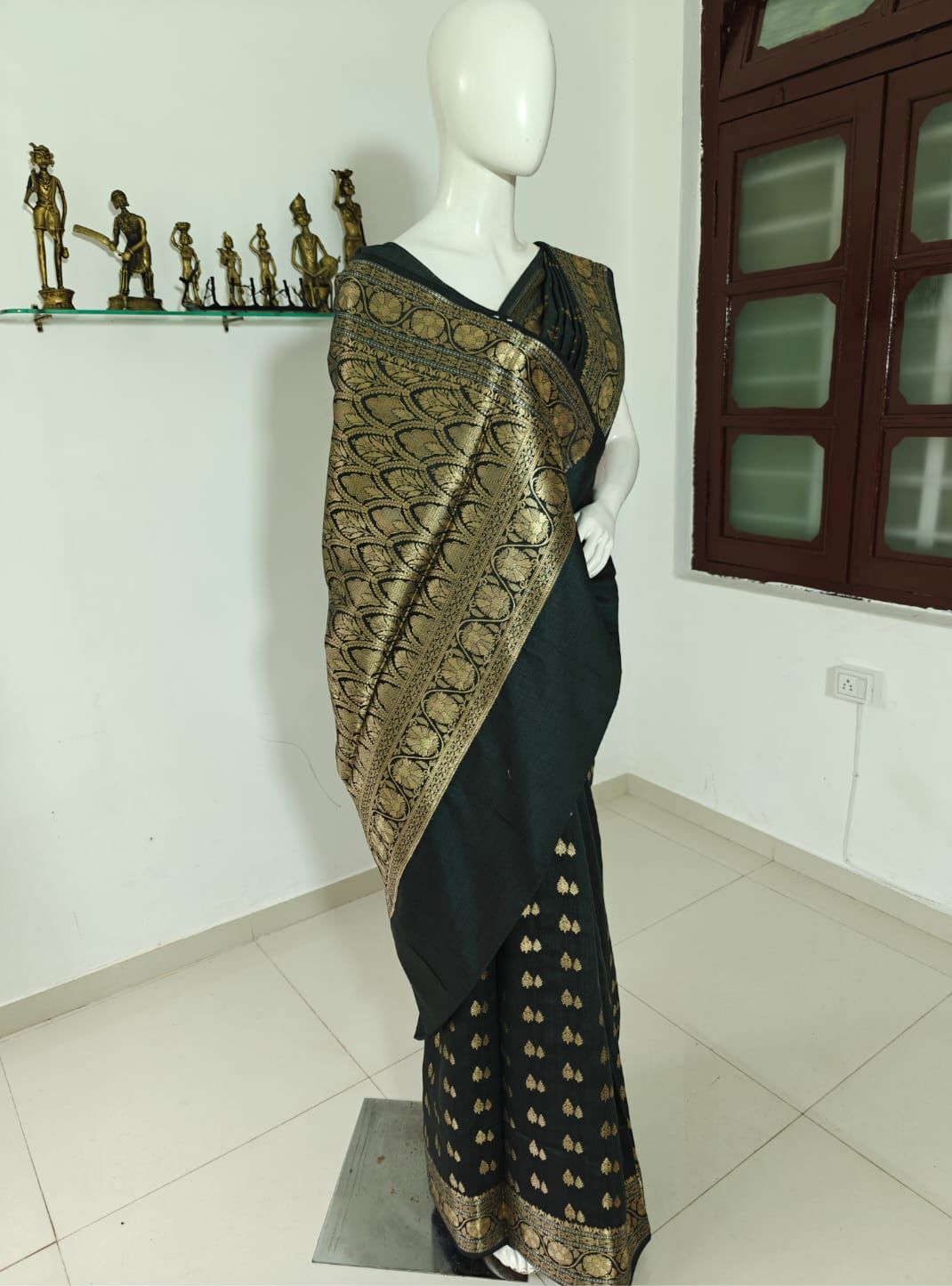 Ethereal Charm – Pure Banarasi Muga Silk Saree with Blouse & Silk Mark Tag