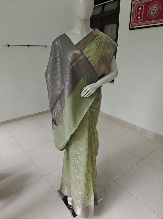 Elegant Beige Banarasi Cotton Saree with Blouse