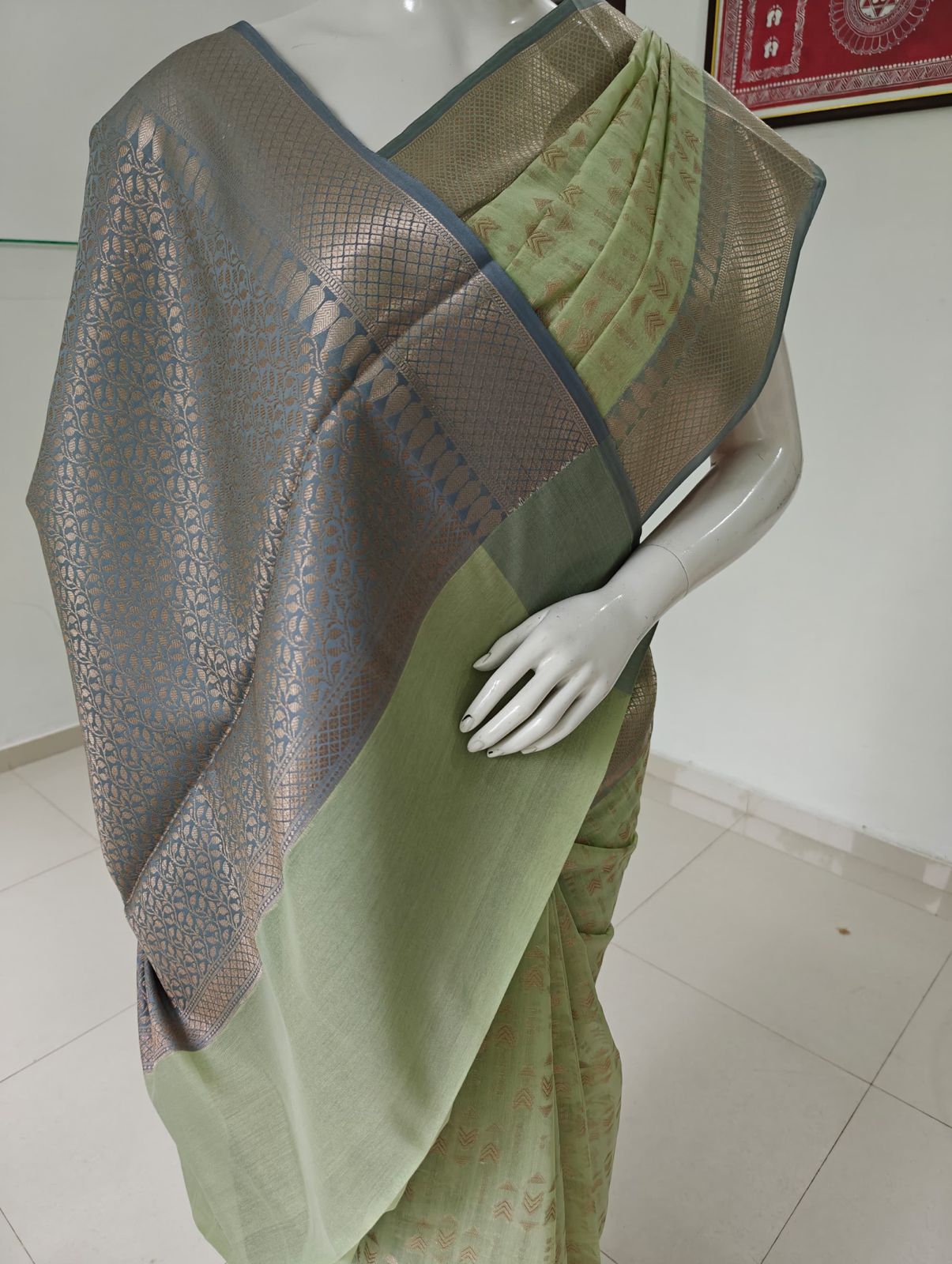 Elegant Beige Banarasi Cotton Saree with Blouse