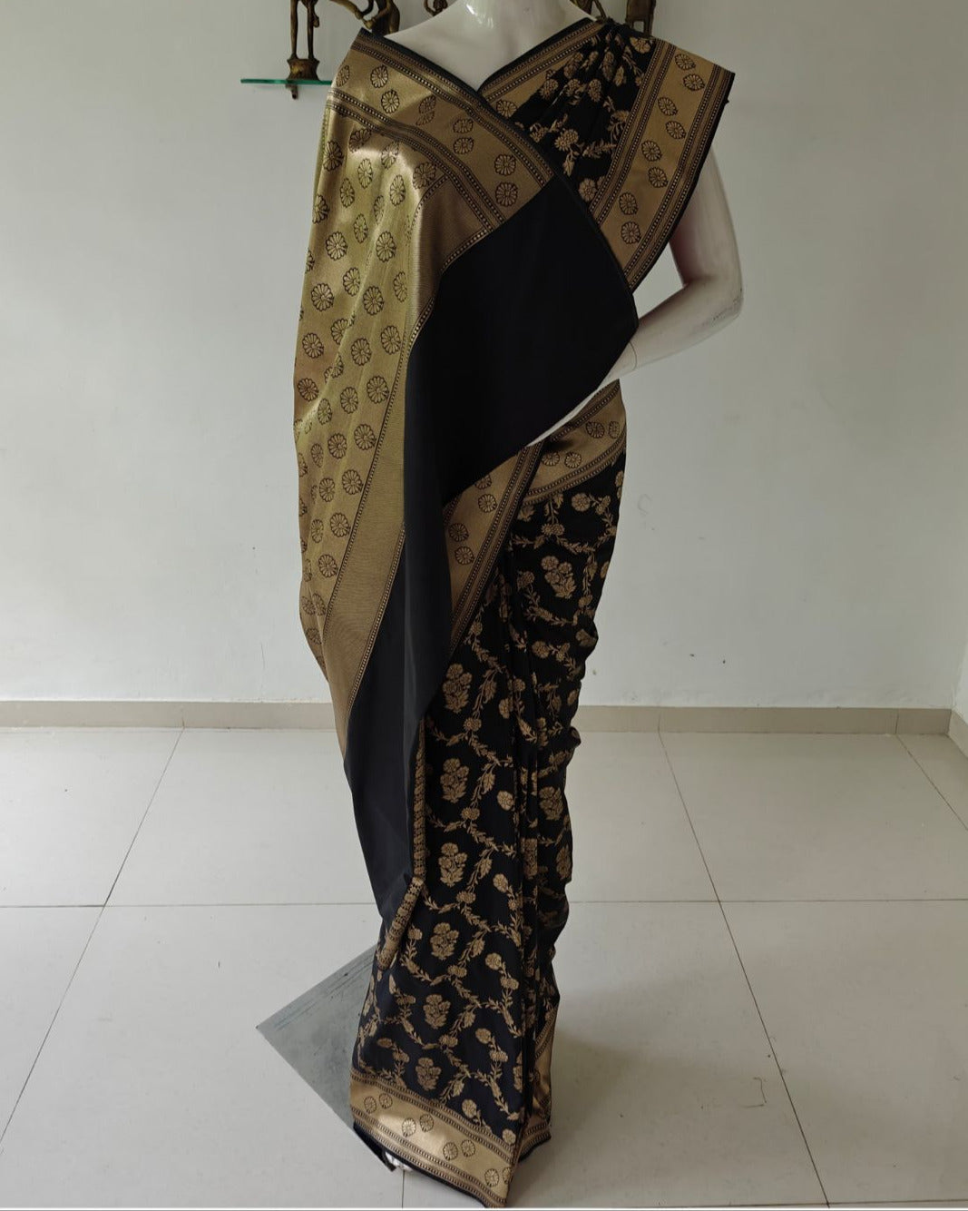 Black Banarasi Cotton Silk Saree with Blouse