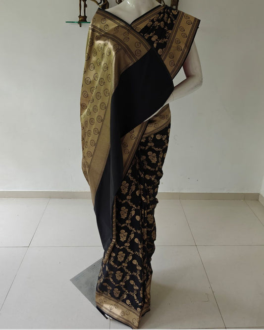 Black Banarasi Cotton Silk Saree with Blouse
