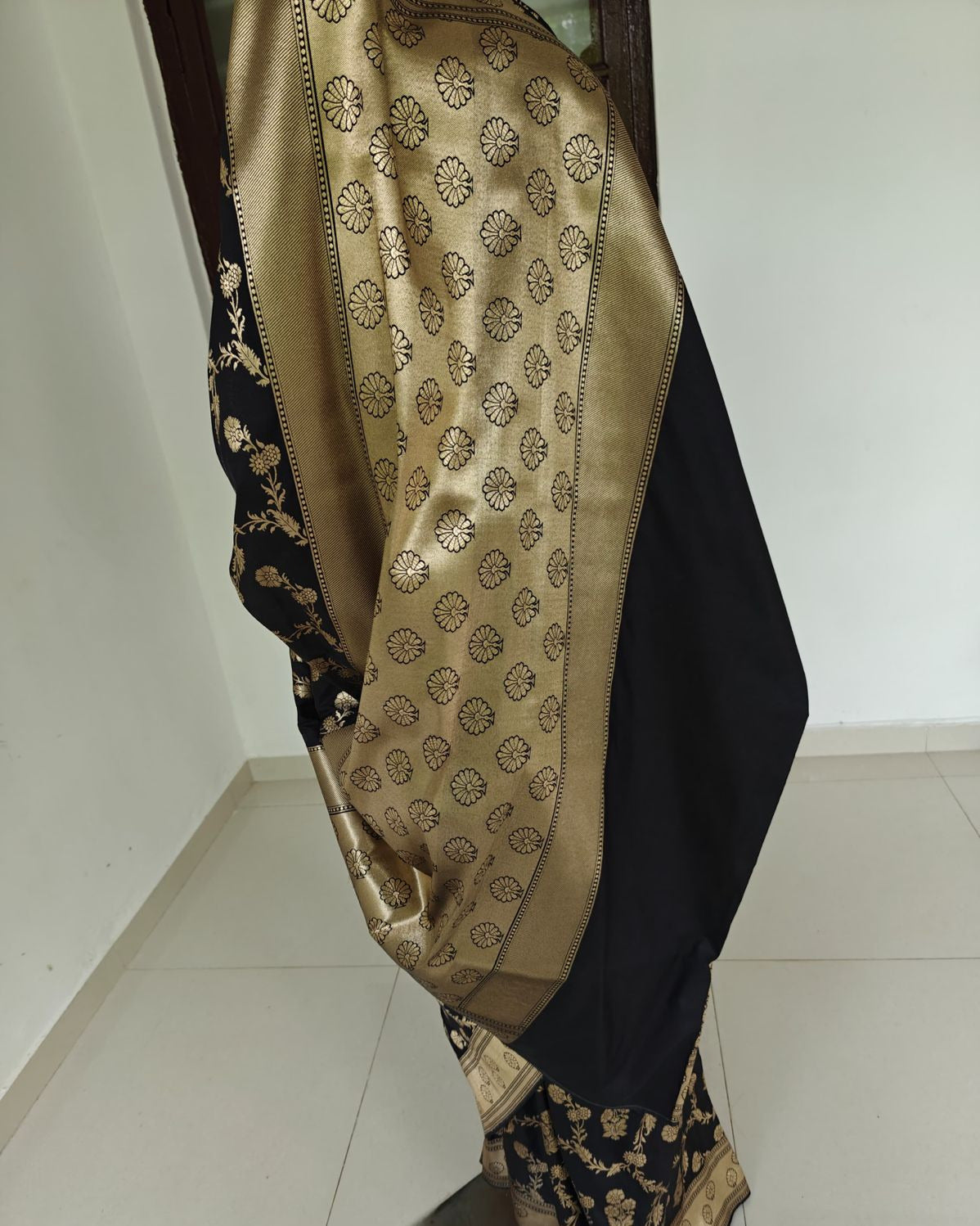 Black Banarasi Cotton Silk Saree with Blouse