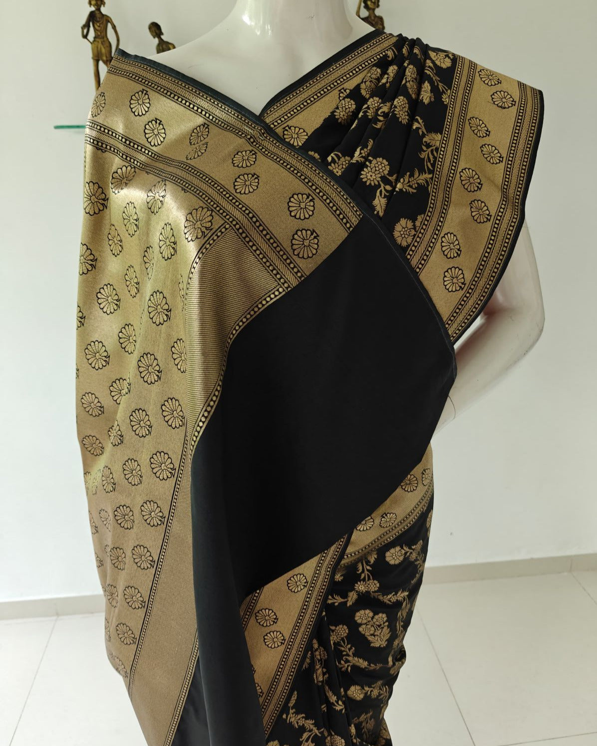 Black Banarasi Cotton Silk Saree with Blouse