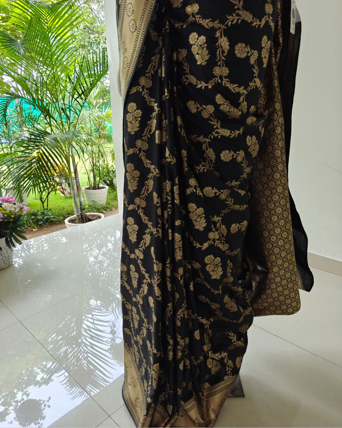 Black Banarasi Cotton Silk Saree with Blouse