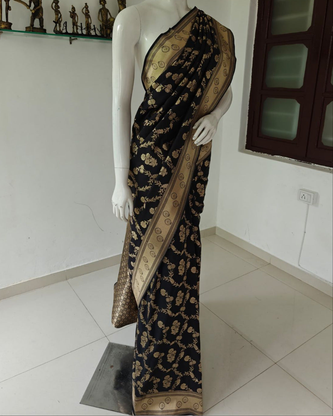 Black Banarasi Cotton Silk Saree with Blouse