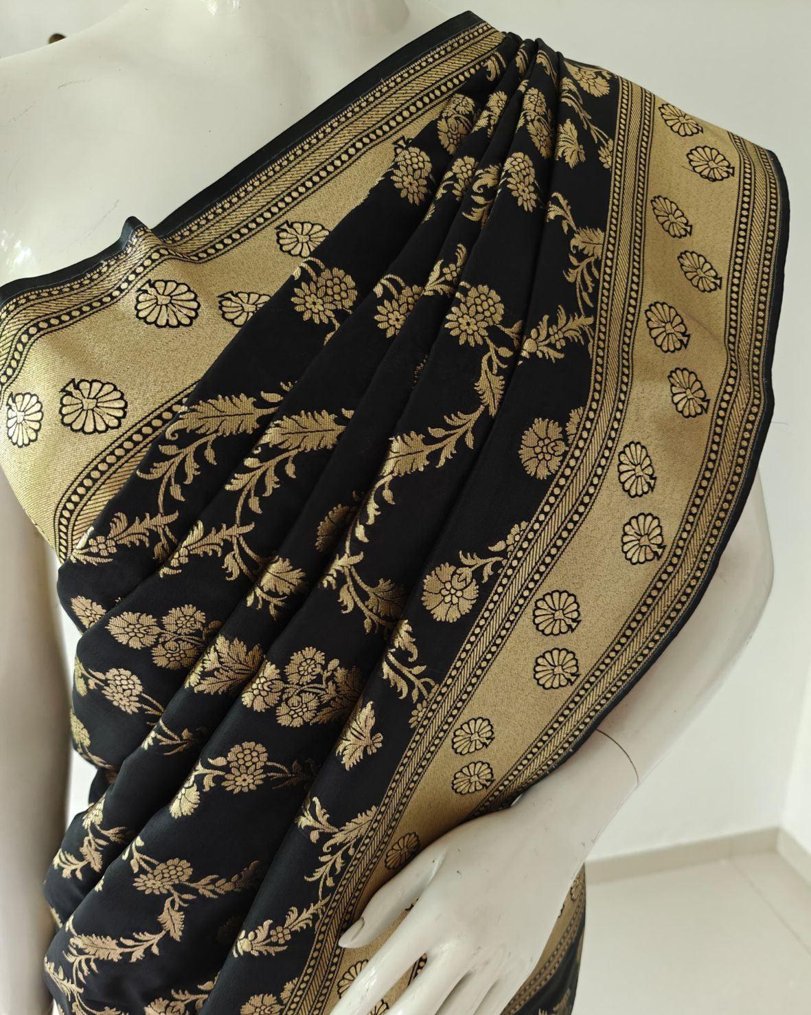 Black Banarasi Cotton Silk Saree with Blouse