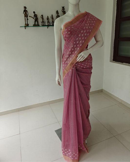 Charming Banarasi Cotton Saree with Blouse – Effortless Elegance