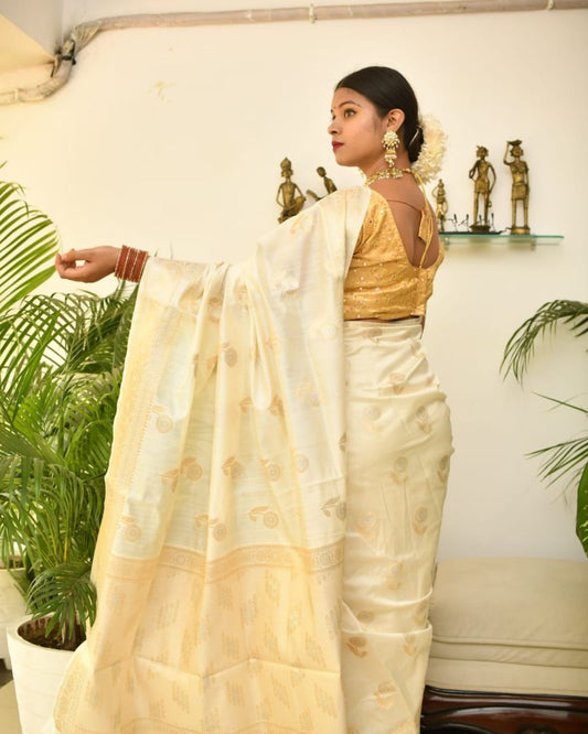 Grace That Speaks Heritage – Pure Banarasi Chinia Silk Saree