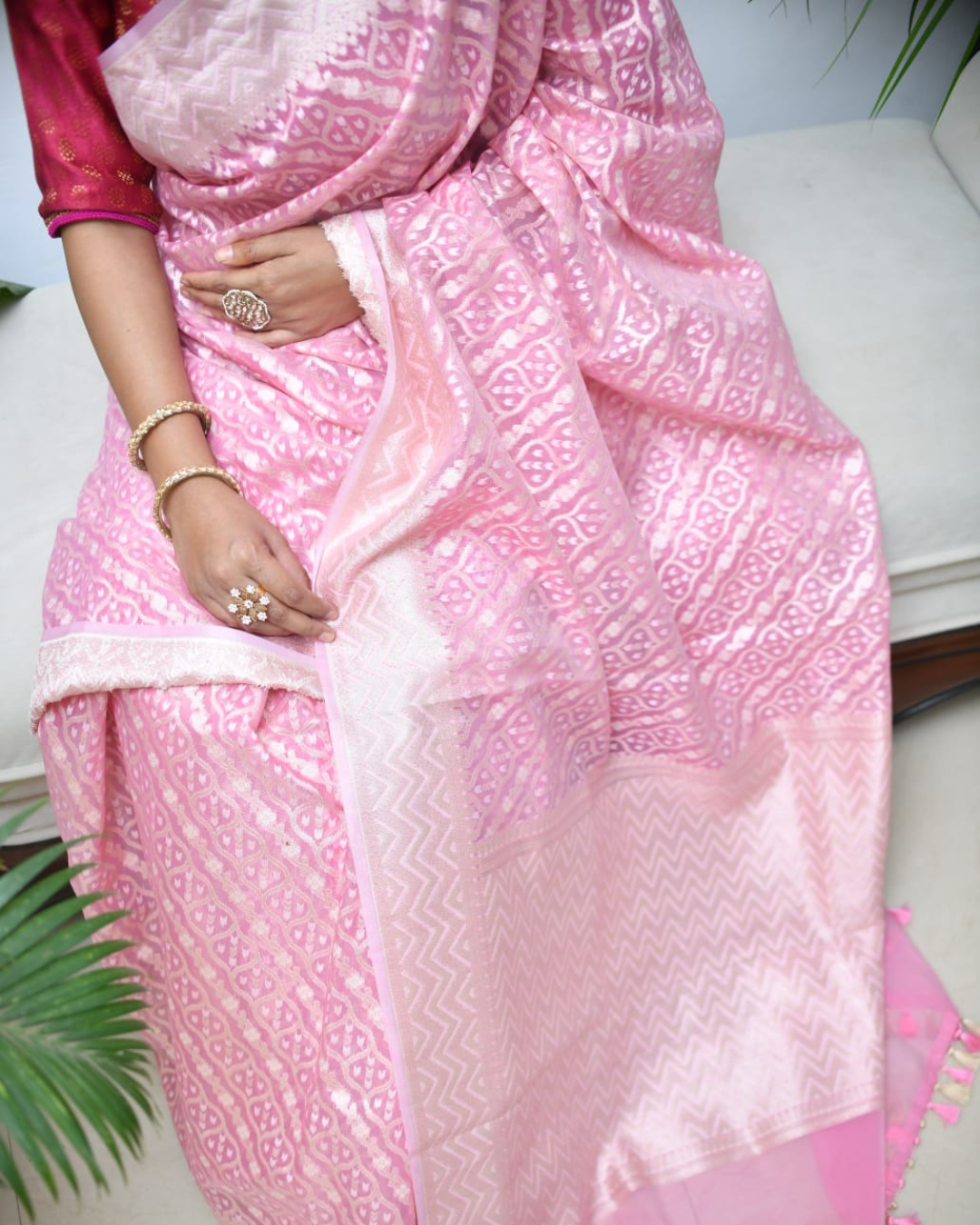 Elegant Baby Pink Banarasi Cotton Saree with Blouse – A Soft Touch of Tradition