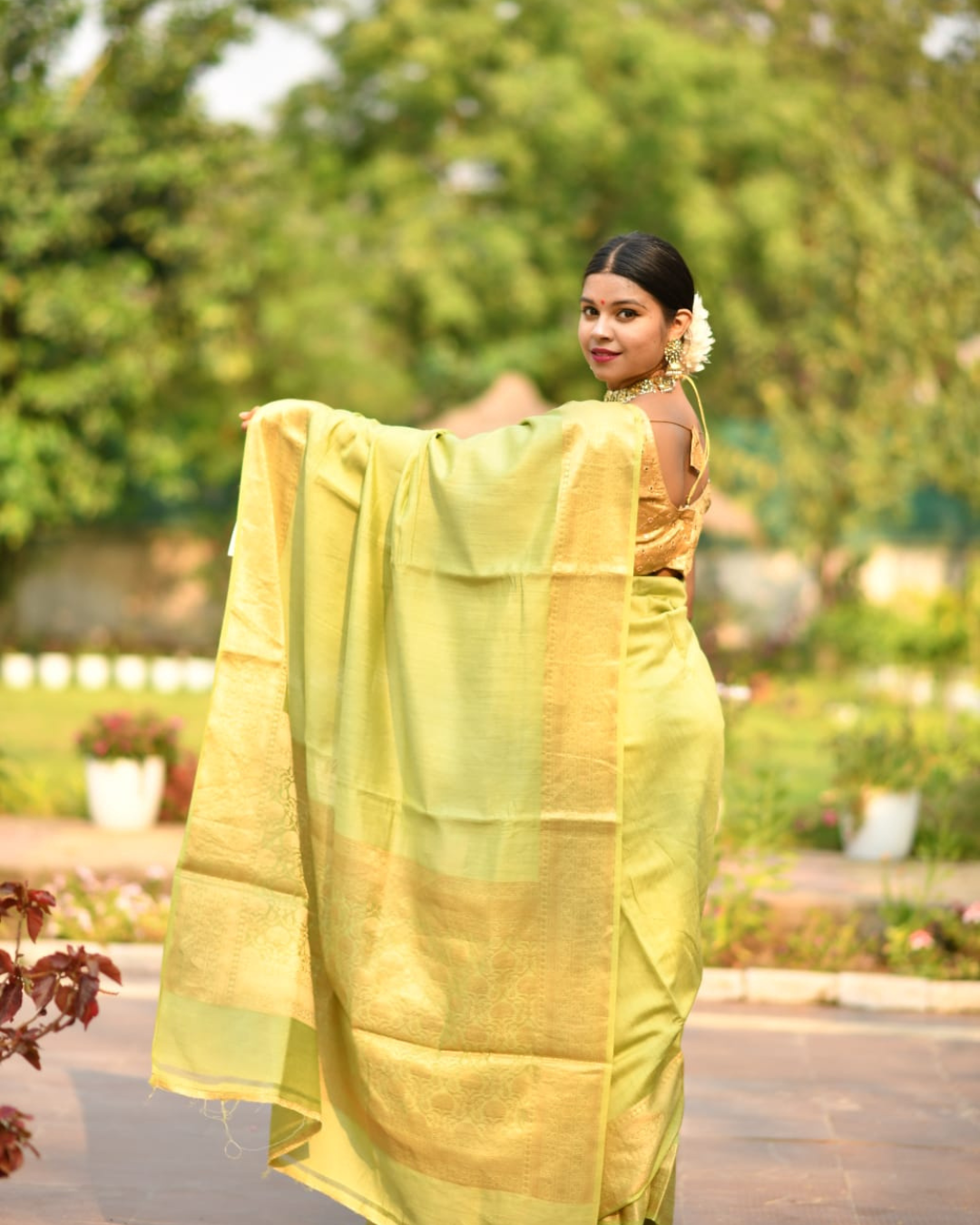 Pure Banarasi Muga Silk Saree with Blouse | Silk Mark Certified