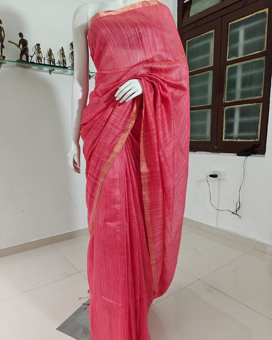 Coral Charm Matka Silk Saree with Double Taar Border