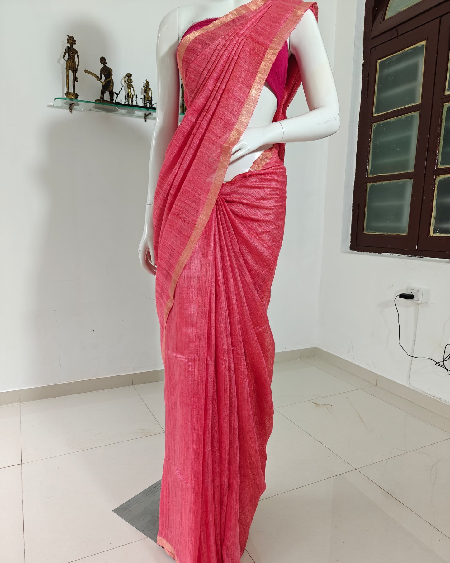 Coral Charm Matka Silk Saree with Double Taar Border