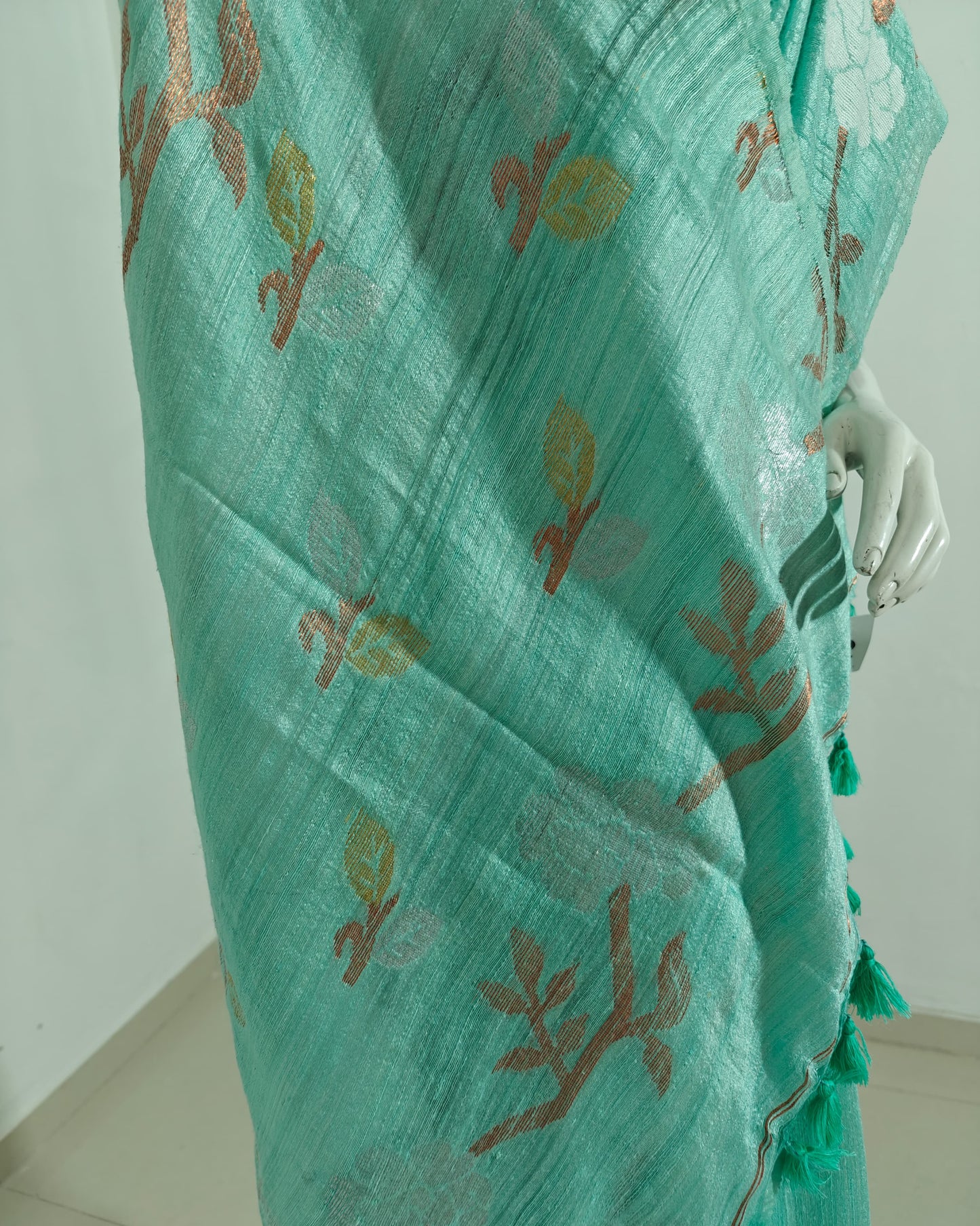 SOLD Aqua Bloom Pure Matka Silk Saree with Handwoven Jamdani Work