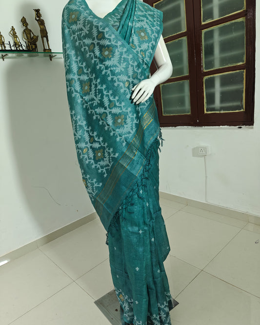 SOLD Teal Traditions – Pure Tussar Silk with Jamdani Weave