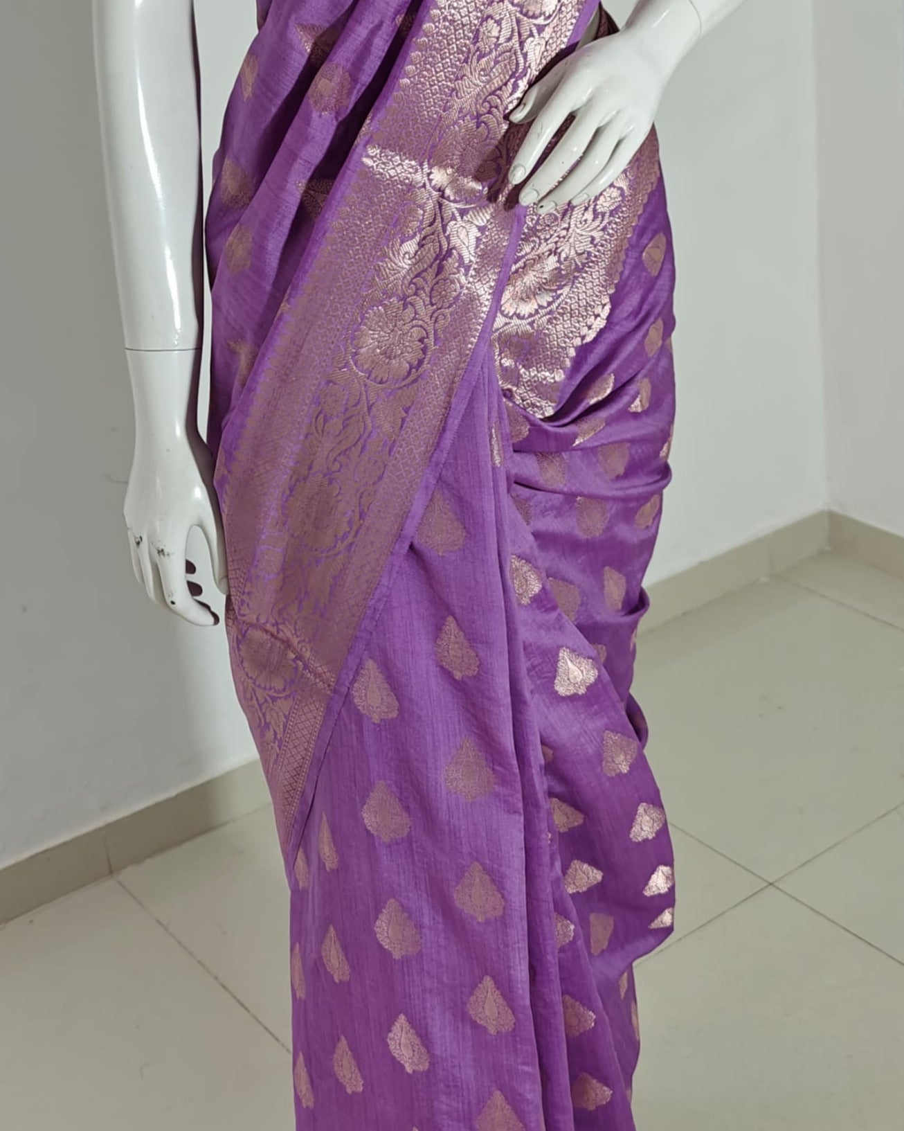Regal Bloom – Pure Muga Silk Saree in Orchid Purple with Zari Buta