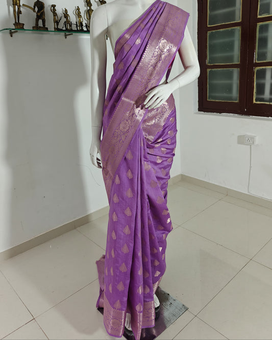 Regal Bloom – Pure Muga Silk Saree in Orchid Purple with Zari Buta