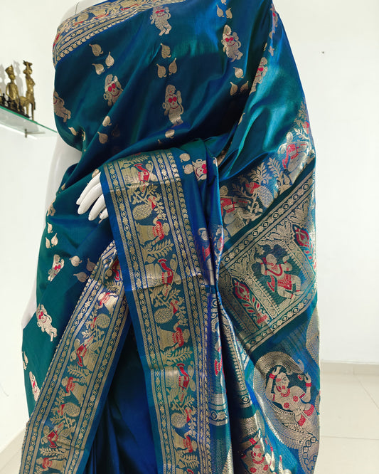 Divine Weaves – Pure Vishnupuri Silk Saree with Baluchari Work