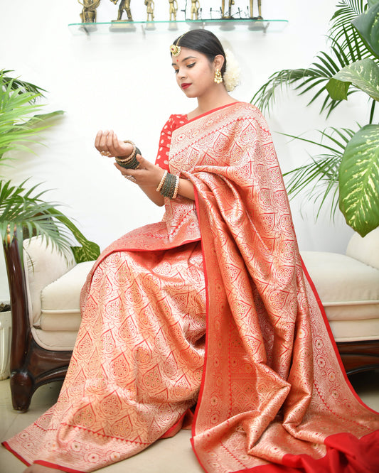 Queen of Weaves – Pure Banarasi Katan Silk Saree with Blouse | Silk Mark Certified