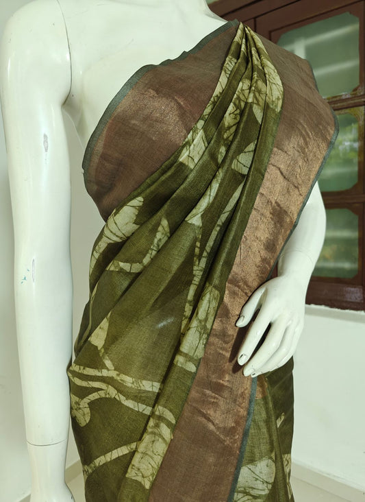 Mehendi Mystique – Chhattisgarh Handwoven Pure Tussar Silk Saree with Silk Mark in Olive Green