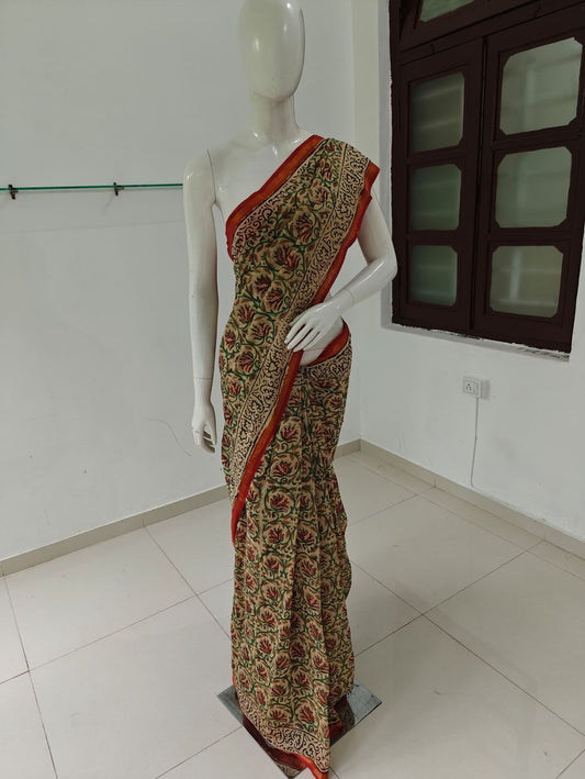 Ethereal Weave – Pure Handwoven Silk Cotton Chanderi Saree with Unstitched Blouse & Handloom Tag