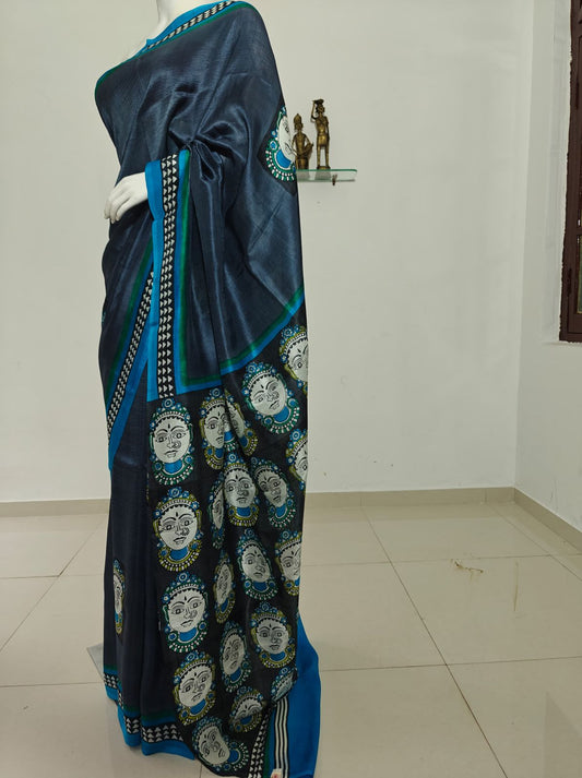 Blue Printed Vishnupuri Silk