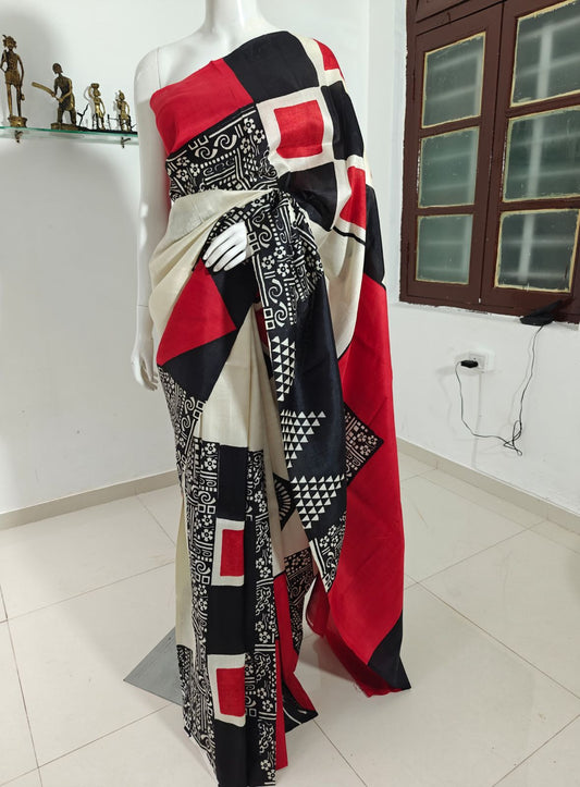 Geometric Printed Red Black Vishnupui Silk